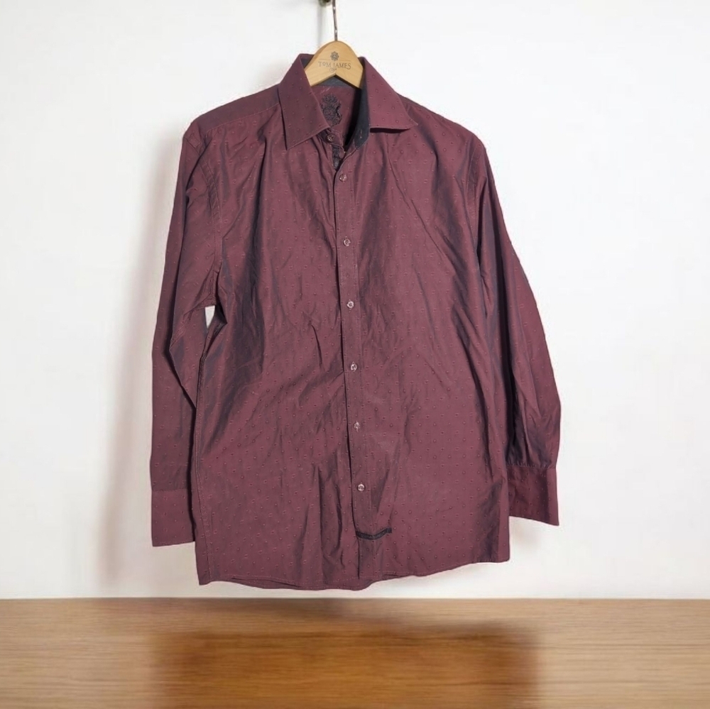 Men's English Laundry Burgundy Button-Up Shirt Tone On Tone Dots Sz M